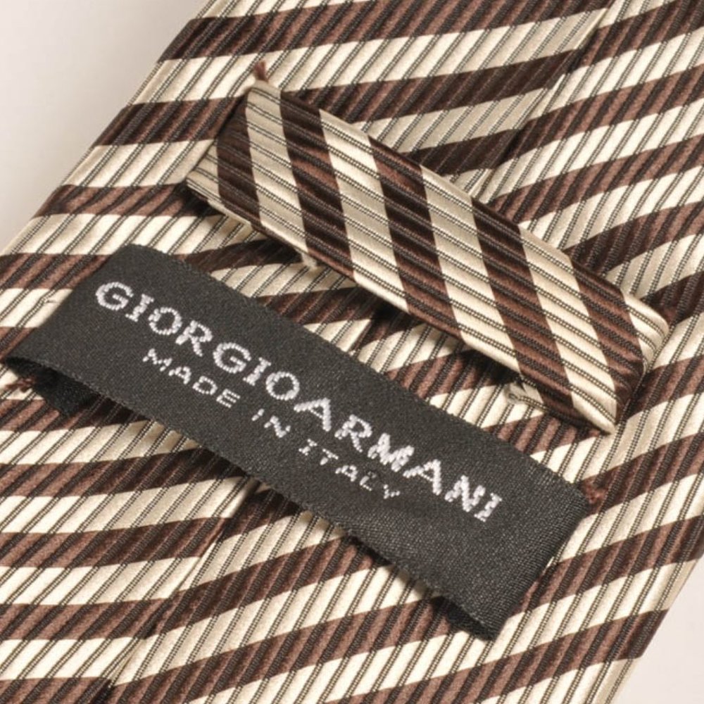 Armani Designer diagonal striped gold and brown Tie hand made in italy {Mint} - Picture 4 of 7